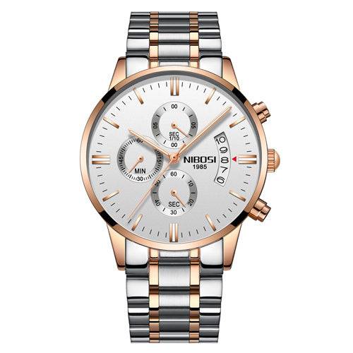 Men Watch Chronograph Sport Mens Watches Top Brand Luxury Waterproof Full Steel Quartz Gold Clock Men Relogio Masculino Silver white