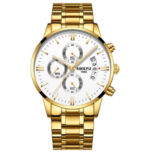 Men Watch Chronograph Sport Mens Watches Top Brand Luxury Waterproof Full Steel Quartz Gold Clock Men Relogio Masculino Gold white