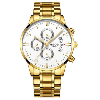 Men Watch Chronograph Sport Mens Watches Top Brand Luxury Waterproof Full Steel Quartz Gold Clock Men Relogio Masculino Gold white