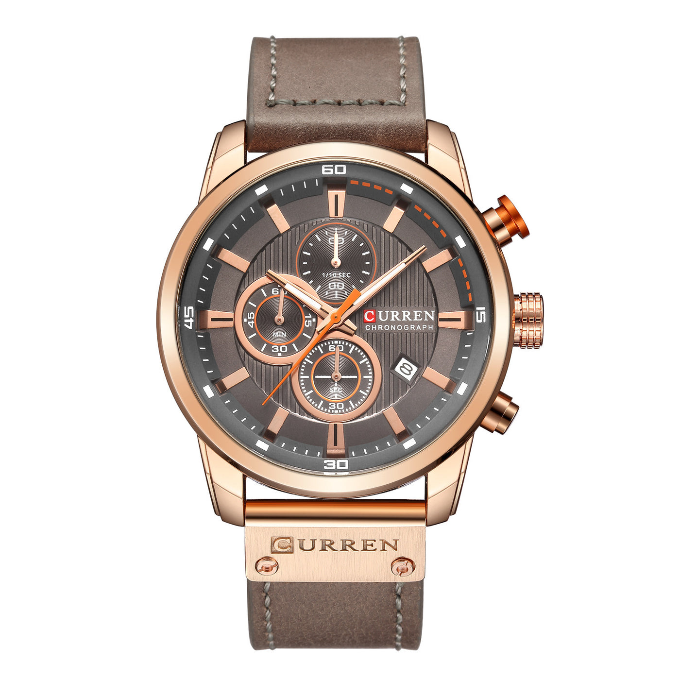 Men Waterproof Chronograph Sport Military Male Clock Top Brand Luxury Leather Man Wristwatch Rose Shell Grey