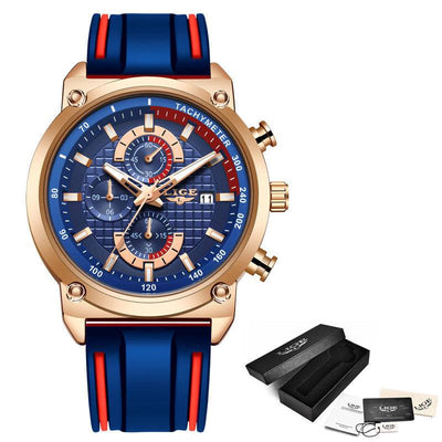 New Creative Design Blue Watches Men Luxury Quartz Wristwatch Stainless Steel Chronograph Sport Men Watch Relogio Masculino Rose Gold Blue