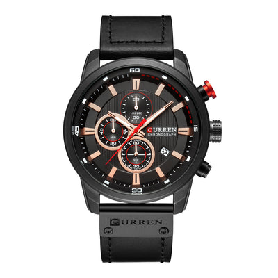 Men Waterproof Chronograph Sport Military Male Clock Top Brand Luxury Leather Man Wristwatch Black