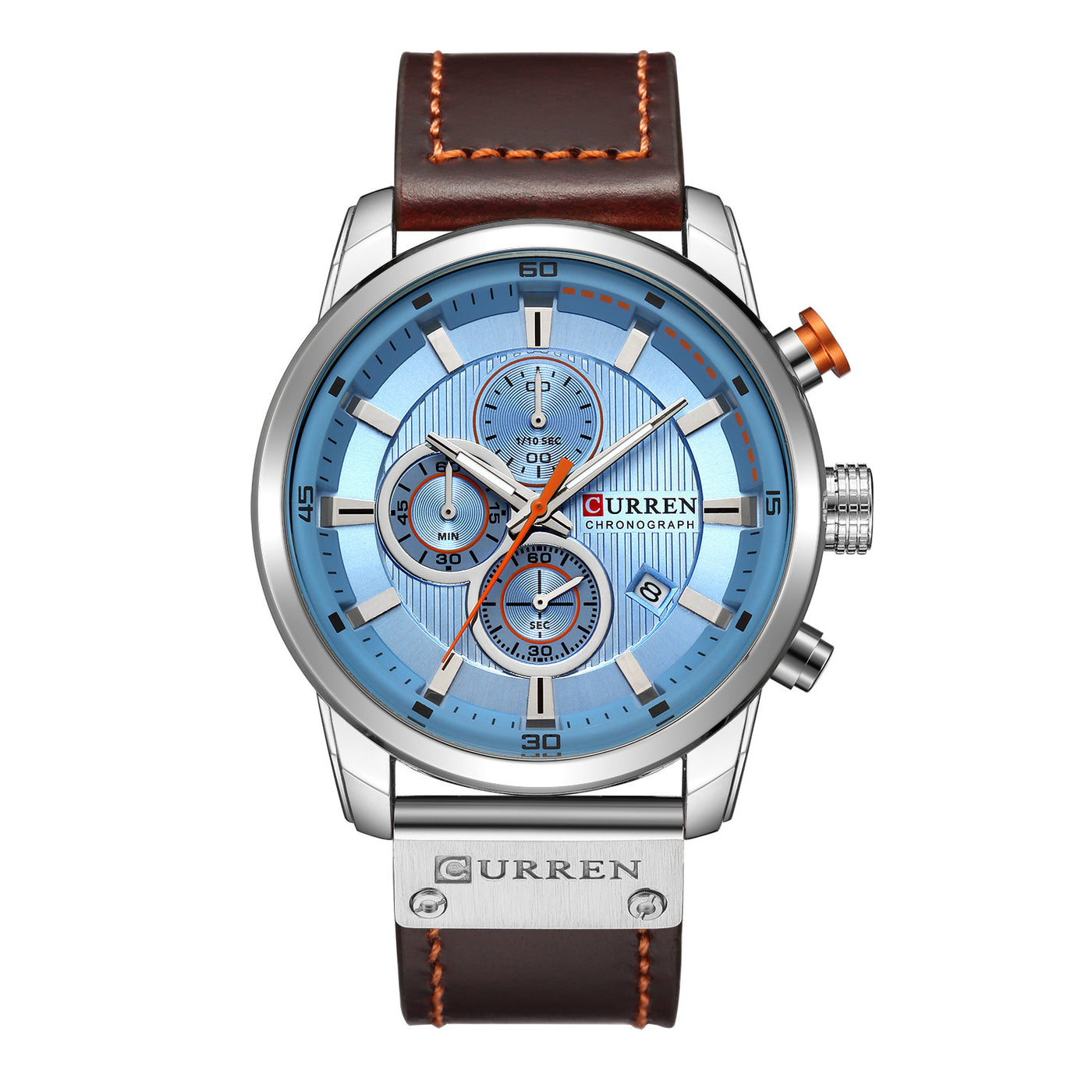 Men Waterproof Chronograph Sport Military Male Clock Top Brand Luxury Leather Man Wristwatch White shell blue