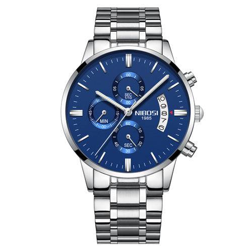 Men Watch Chronograph Sport Mens Watches Top Brand Luxury Waterproof Full Steel Quartz Gold Clock Men Relogio Masculino Silver blue