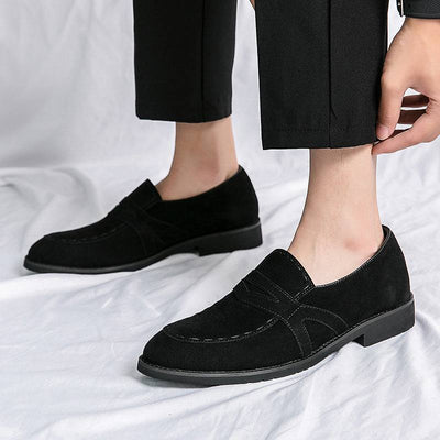 Pointed Casual Shoes British Suede Men Black