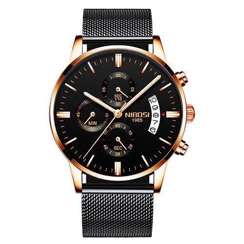 Men Watch Chronograph Sport Mens Watches Top Brand Luxury Waterproof Full Steel Quartz Gold Clock Men Relogio Masculino A Black