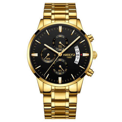 Men Watch Chronograph Sport Mens Watches Top Brand Luxury Waterproof Full Steel Quartz Gold Clock Men Relogio Masculino Glod black