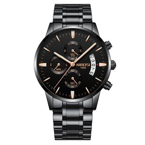 Men Watch Chronograph Sport Mens Watches Top Brand Luxury Waterproof Full Steel Quartz Gold Clock Men Relogio Masculino H Black