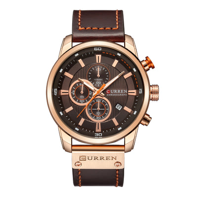 Men Waterproof Chronograph Sport Military Male Clock Top Brand Luxury Leather Man Wristwatch Coffee