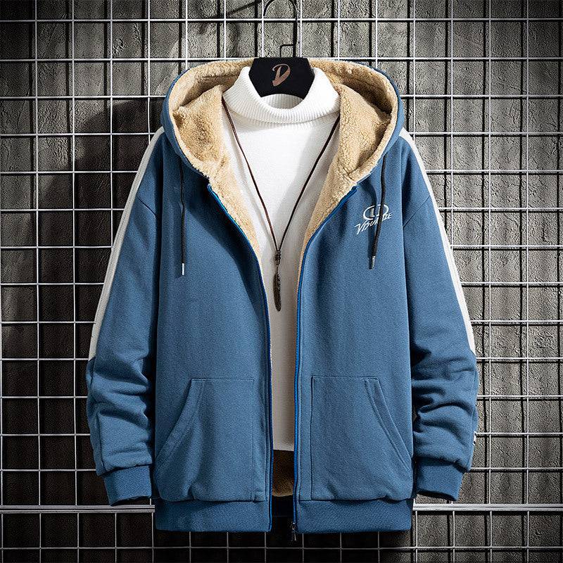 Lamb Cashmere Cardigan And Fleece Sweater Men Blue