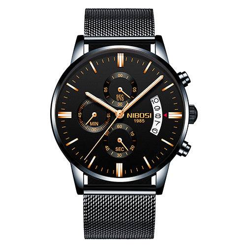 Men Watch Chronograph Sport Mens Watches Top Brand Luxury Waterproof Full Steel Quartz Gold Clock Men Relogio Masculino B black