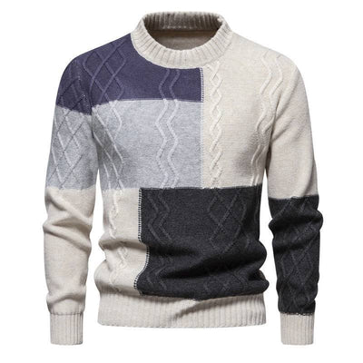 Color-block Crew Neck Knitwear For Men Gray