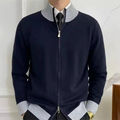 Knitwear Coat For Men Trendy Brand Long Sleeve Navy Blue