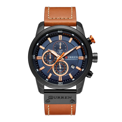 Men Waterproof Chronograph Sport Military Male Clock Top Brand Luxury Leather Man Wristwatch Black blue