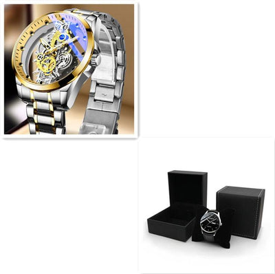 Men Watch Skeleton Automatic Quartz Watch Gold Skeleton Vintage Man Watch Mens Watches Top Brand Luxury Intermetallic with box